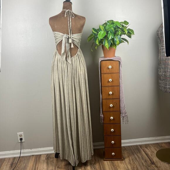 Promes Beige and Brown Strapless with Halter Back Maxi Dress Size Medium - Picture 4 of 11